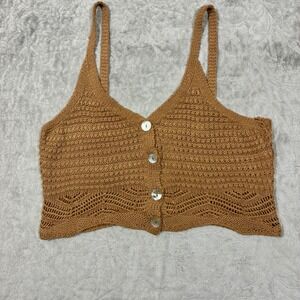 Crochet Knit Crop Camisole Tank Top Size XL Boho Western Festival Earthy Neutral